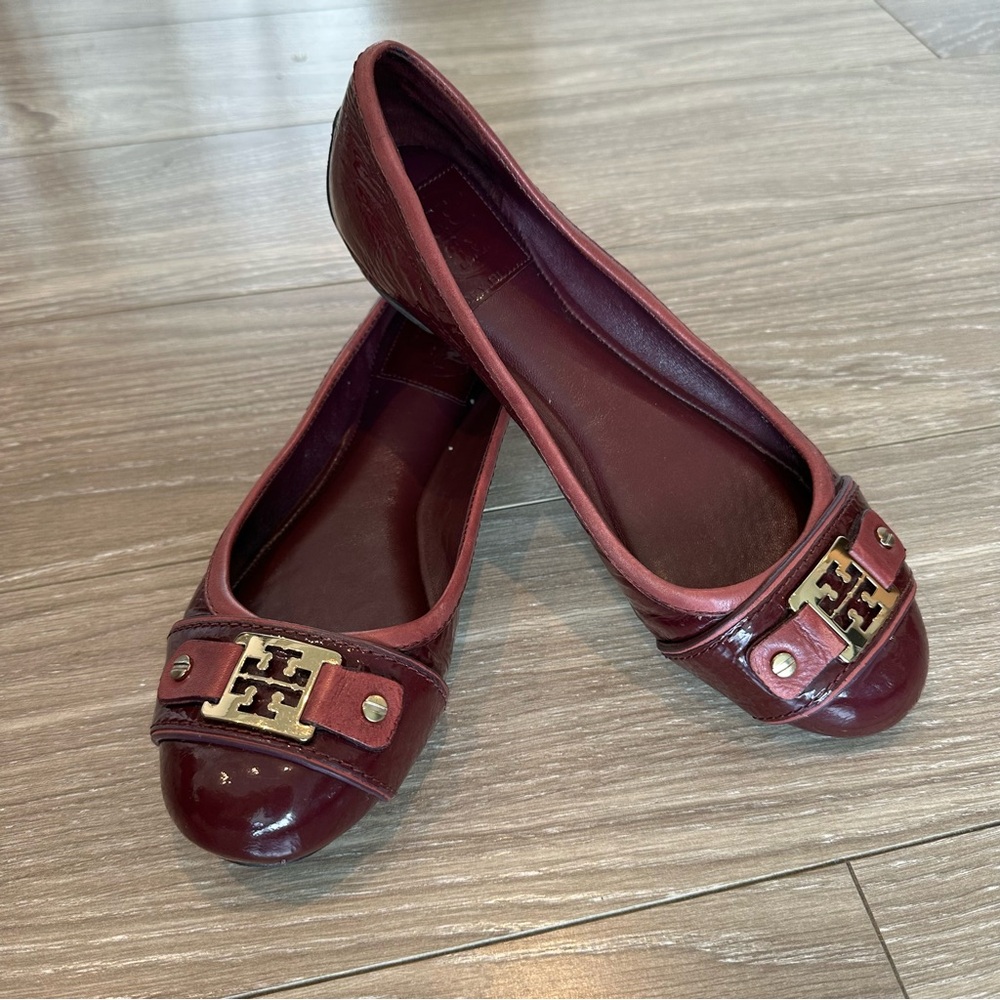 Tory Burch maroon patent leather ballet flats